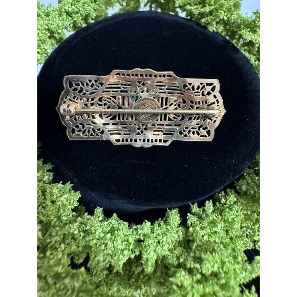 Vintage 12k Gold Filled Alice Caviness Signed Filigree Stone Brooch - Picture 3 of 4